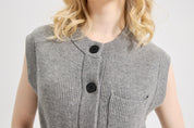 Women's Solid Round Neck Cap Sleeve Knitwear Sweater Tops