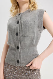 Women's Solid Round Neck Cap Sleeve Knitwear Sweater Tops