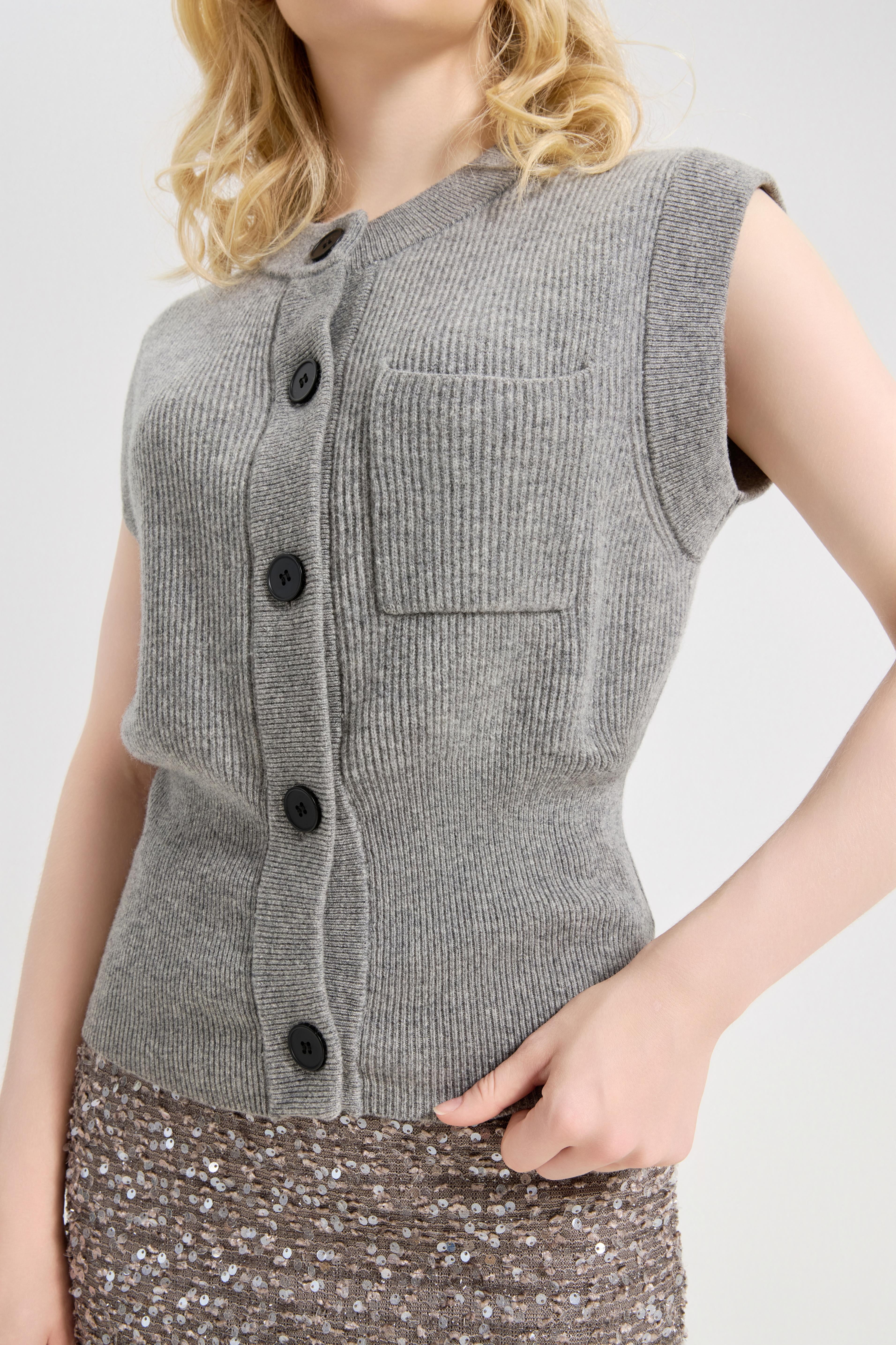 Women's Solid Round Neck Cap Sleeve Knitwear Sweater Tops