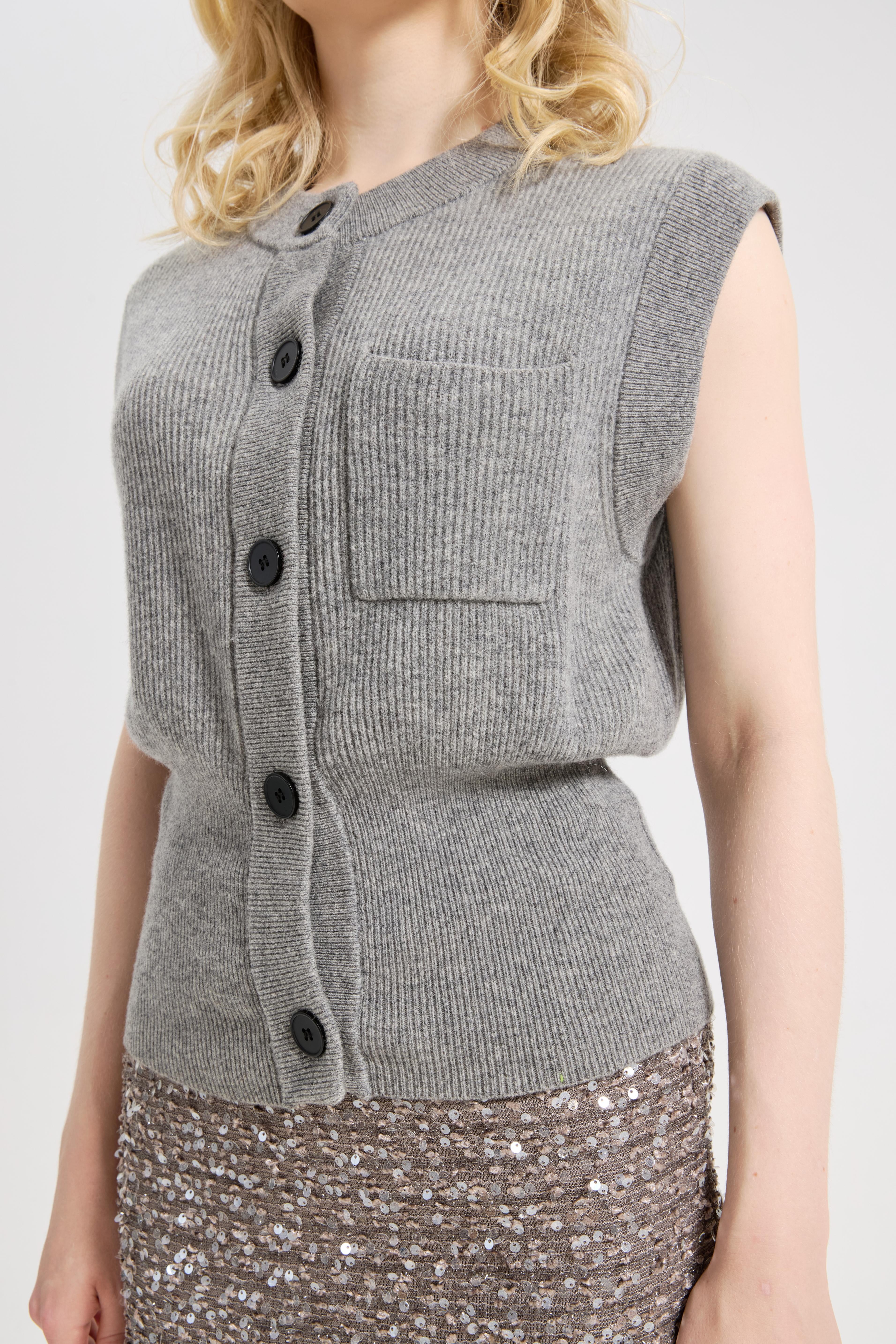 Women's Solid Round Neck Cap Sleeve Knitwear Sweater Tops