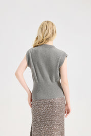 Women's Solid Round Neck Cap Sleeve Knitwear Sweater Tops