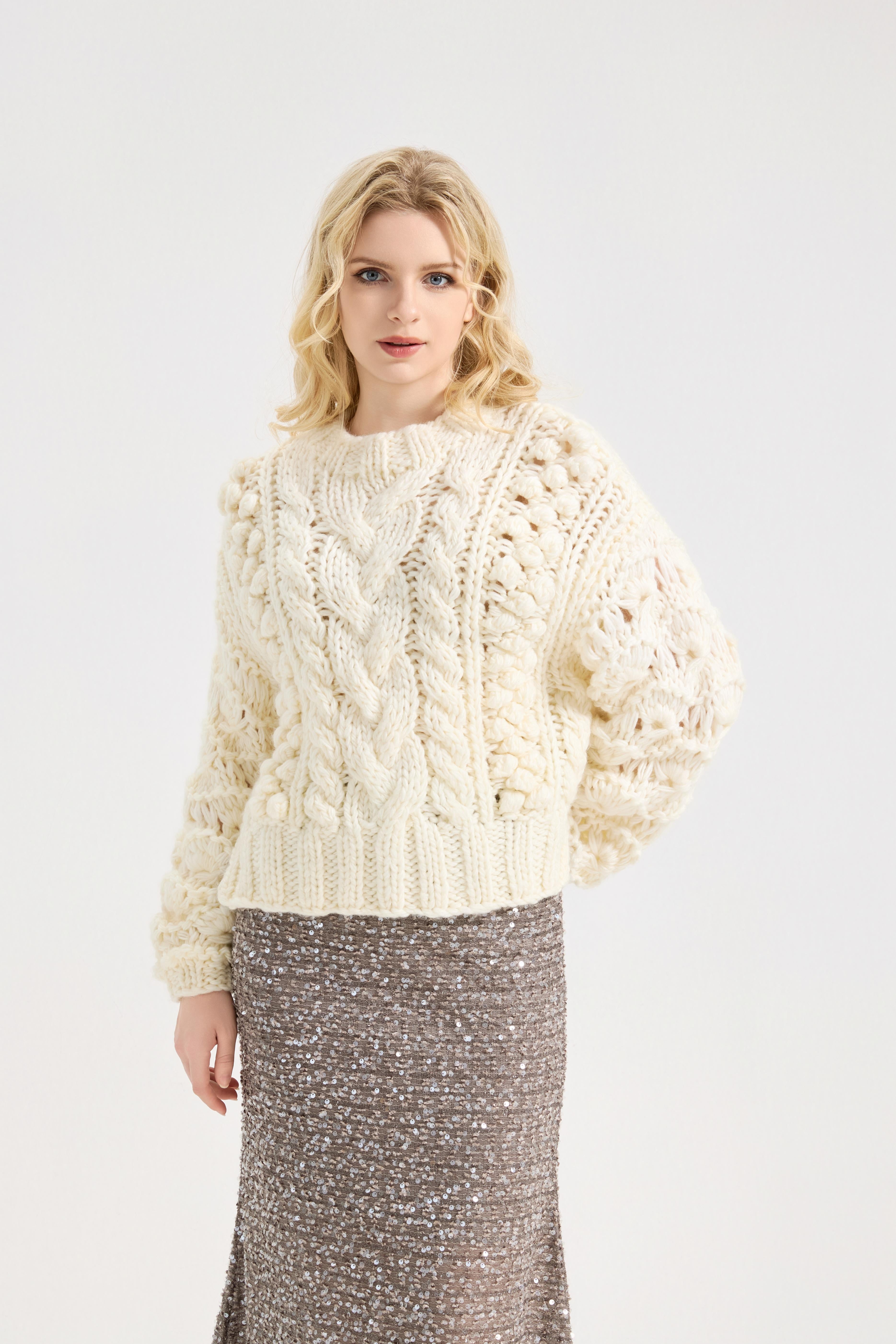 Sweaters for Women Trendy Crewneck Long Sleeve  Sweater Tops Fall 2025 Chunky Cable Knit Pullover Sweaters