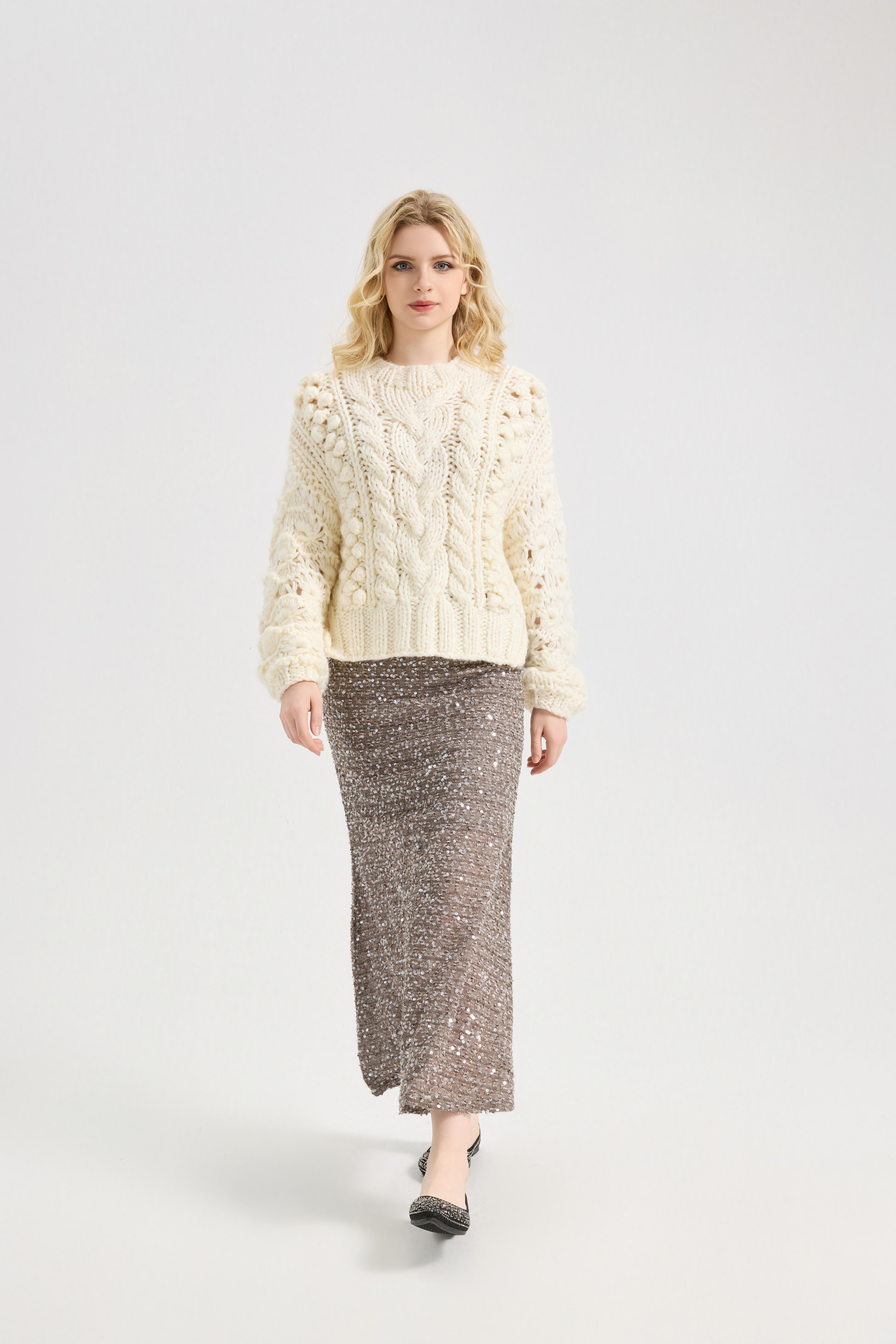 Sweaters for Women Trendy Crewneck Long Sleeve  Sweater Tops Fall 2025 Chunky Cable Knit Pullover Sweaters