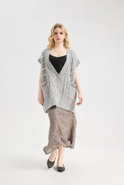 Women's Shine Sequin Beaded Button Sleeveless Long Vest Warm Casual Sweater