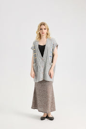 Women's Shine Sequin Beaded Button Sleeveless Long Vest Warm Casual Sweater