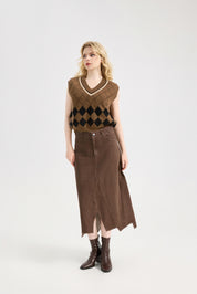 Hyipels Sweater Vest Women,Sleeveless V Neck Argyle Plaid Long Preppy Loose Knitted Casual School Sweaters Tank Top