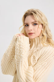 Women's Casual Turtleneck Long Lantern Sleeve Fall 2025 Oversized Ribbed Knit Pullover Sweater Jumper Top