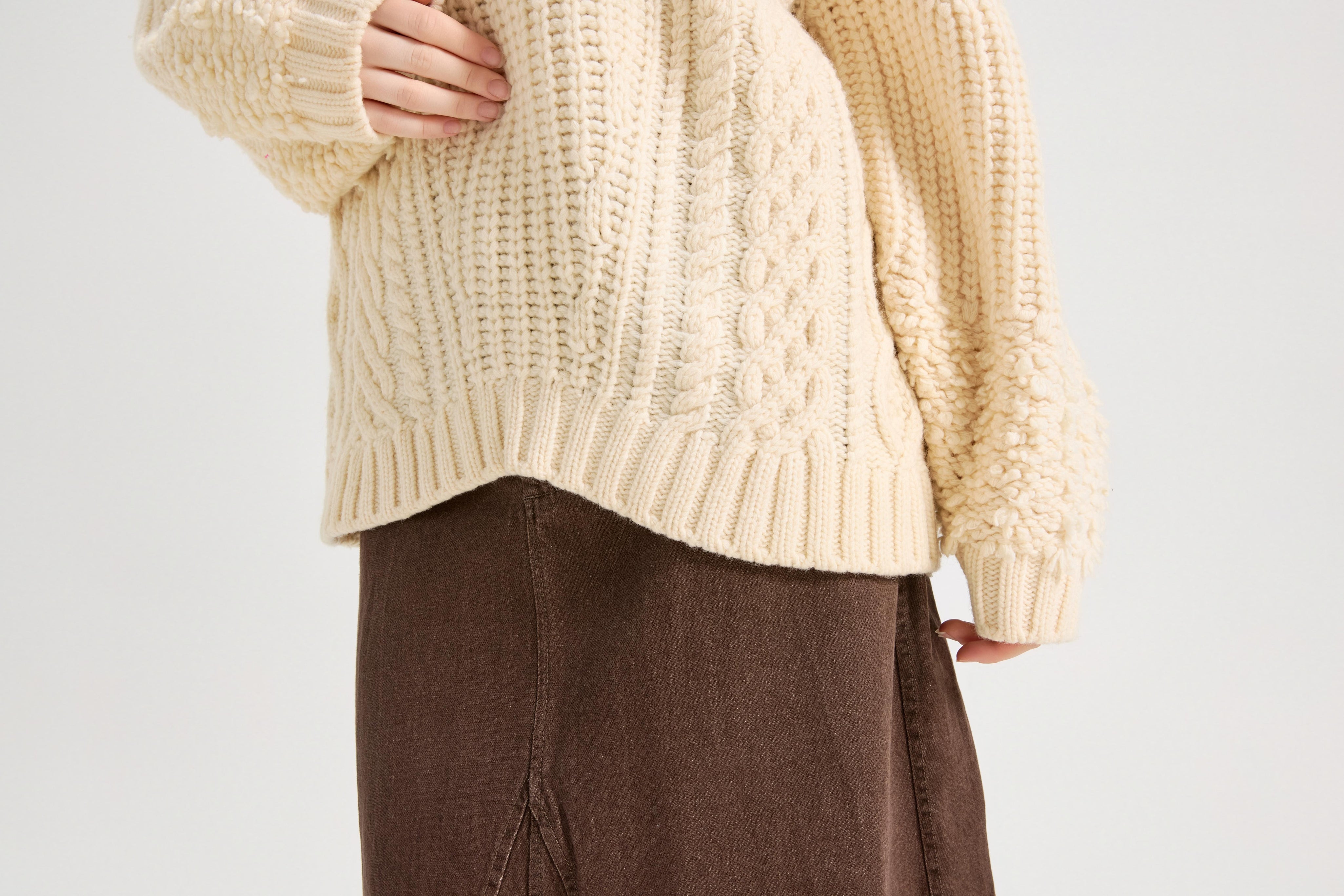 Women's Casual Turtleneck Long Lantern Sleeve Fall 2025 Oversized Ribbed Knit Pullover Sweater Jumper Top