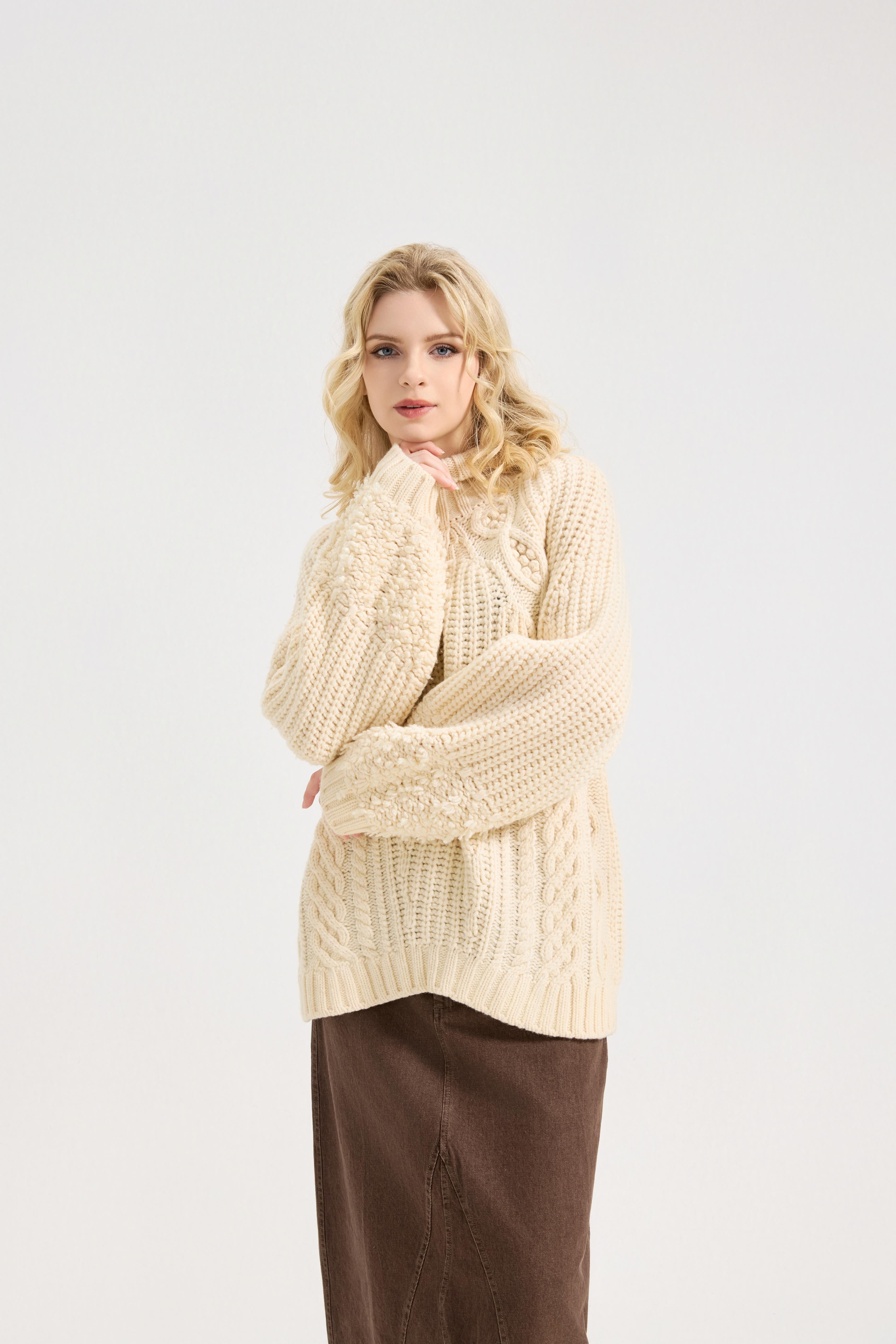 Women's Casual Turtleneck Long Lantern Sleeve Fall 2025 Oversized Ribbed Knit Pullover Sweater Jumper Top