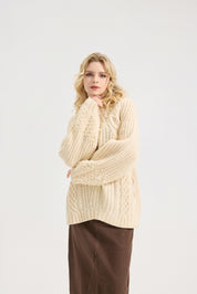 Women's Casual Turtleneck Long Lantern Sleeve Fall 2025 Oversized Ribbed Knit Pullover Sweater Jumper Top