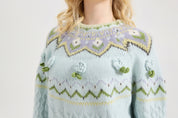 Fair Isle Sweater Women Vintage Long Sleeve Crewneck Sweater floraldesign Knit Pullover Top