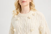 Women's Flower Sweater Crochet Cute Floral Knit Crew Neck Pullover Tops