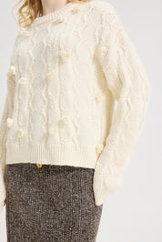 Women's Flower Sweater Crochet Cute Floral Knit Crew Neck Pullover Tops