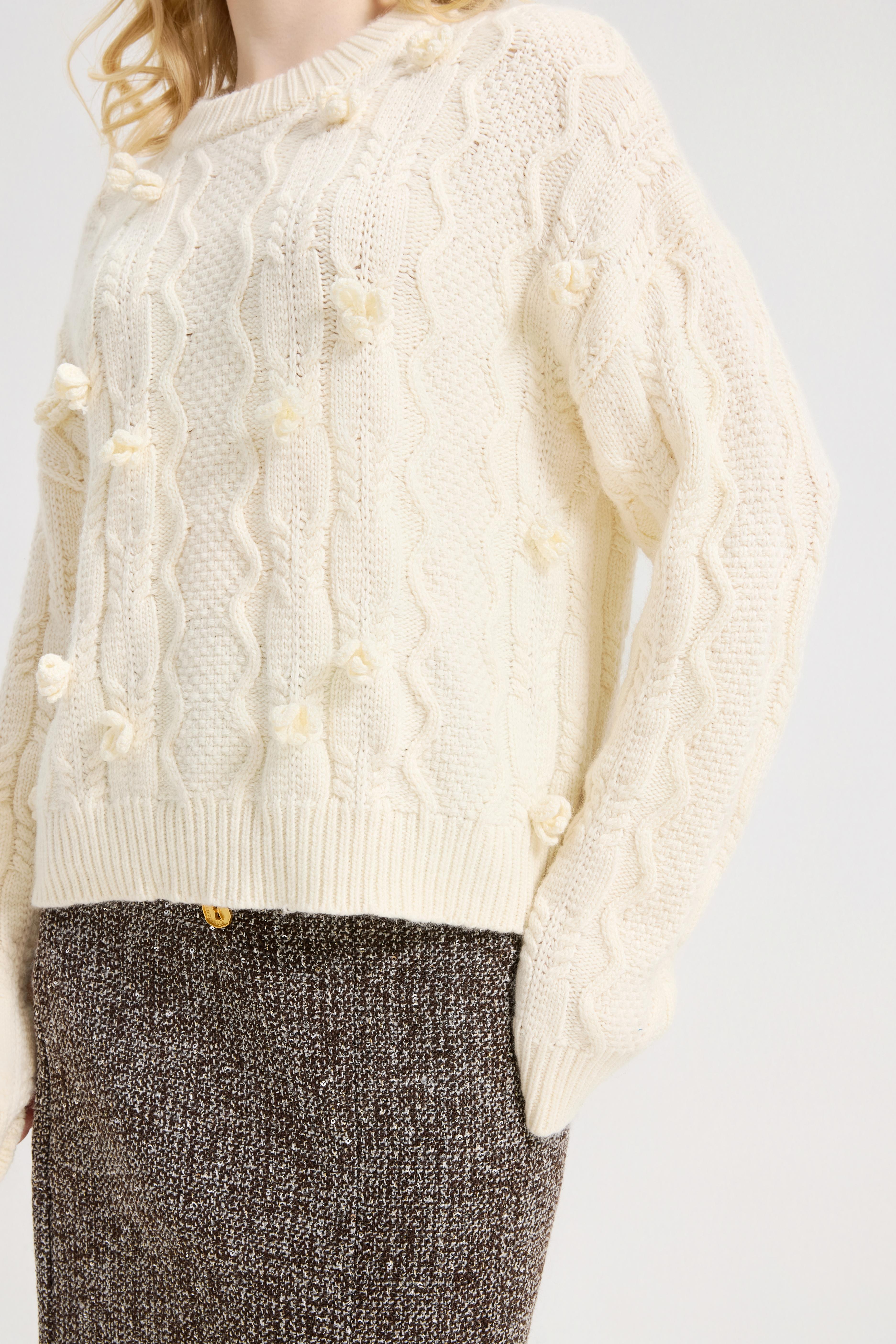 Women's Flower Sweater Crochet Cute Floral Knit Crew Neck Pullover Tops