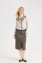 Women's Pointelle Cardigan Sweaters Scalloped Neck Crochet floral ,  long sleeve Mesh Top
