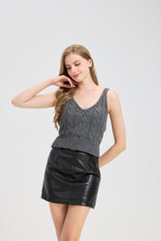 Sweater Vest for Women V Neck Straps Cable Knit Solid Casual Camisole Top