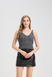Sweater Vest for Women V Neck Straps Cable Knit Solid Casual Camisole Top