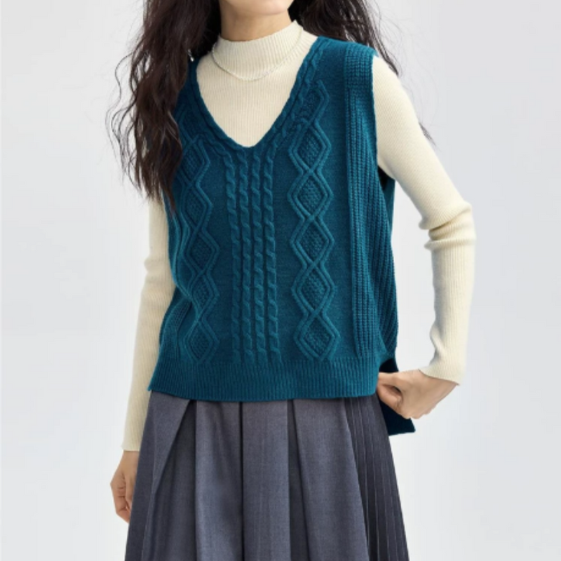 What is a women's v-neck cable knit sweater vest?
