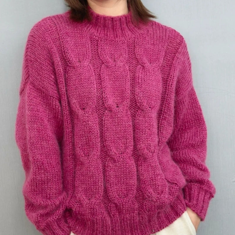 Custom women's long sleeve chunky cable knit sweater manufacturer