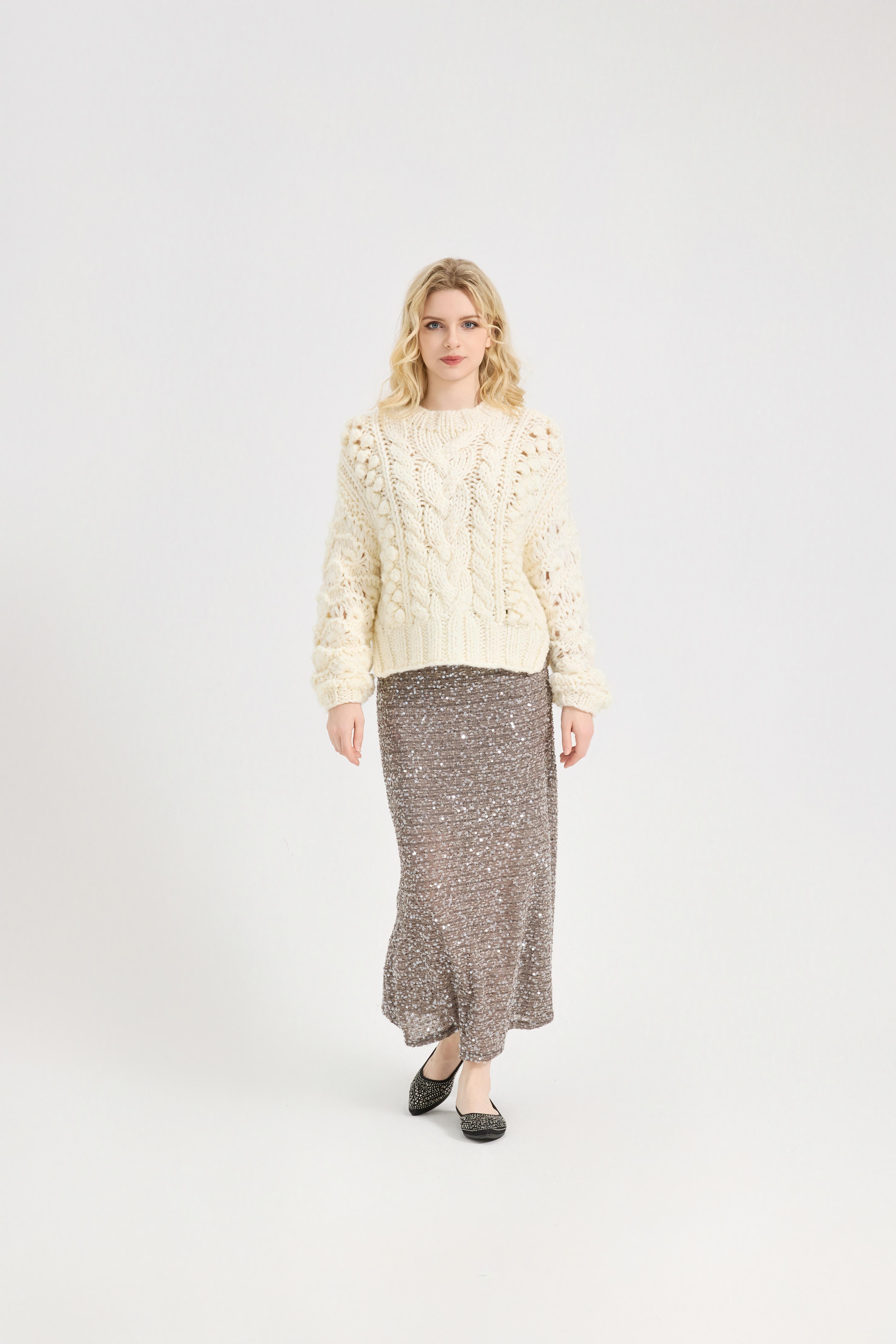 Sweaters for Women Trendy Crewneck Long Sleeve  Sweater Tops Fall 2025 Chunky Cable Knit Pullover Sweaters