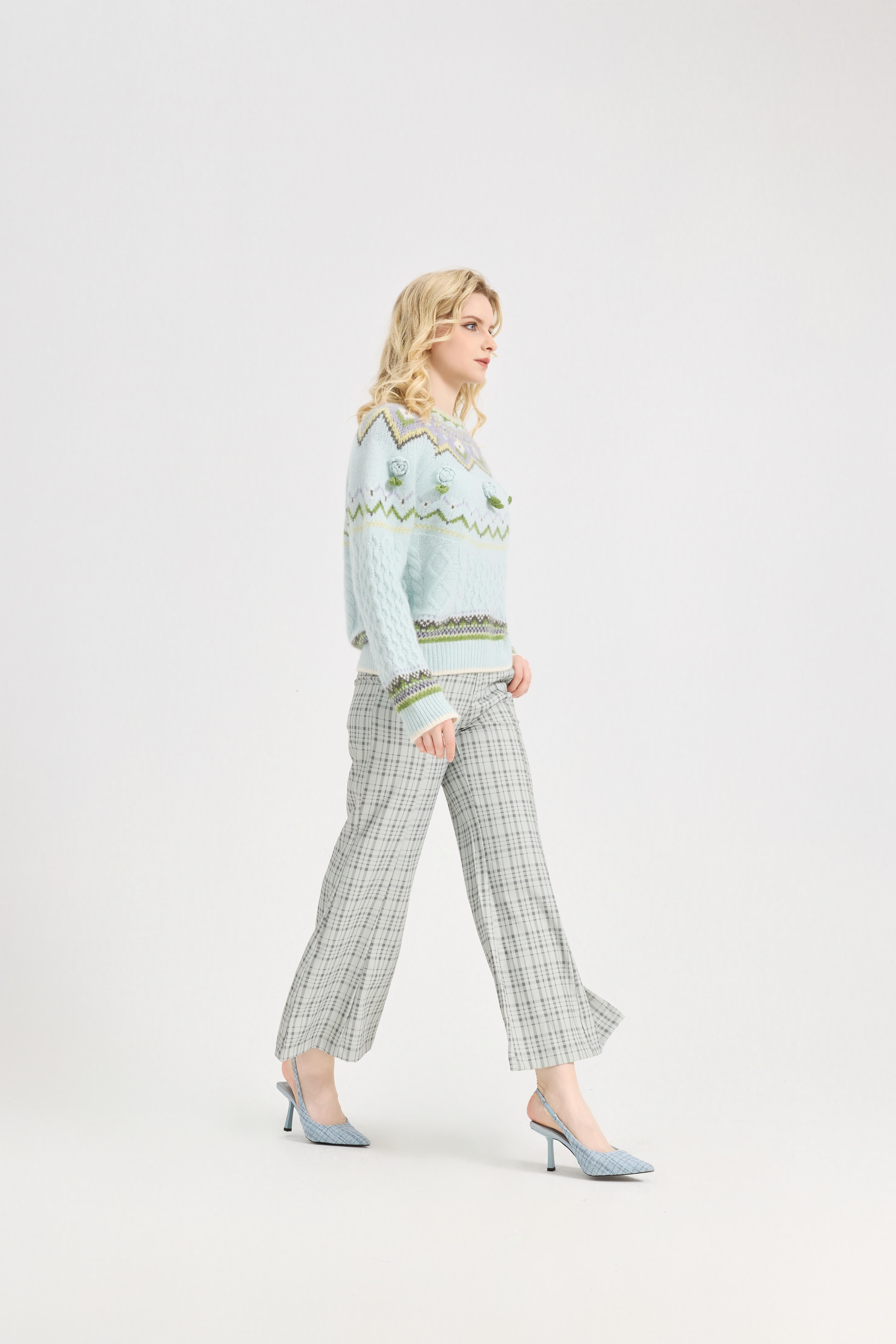 Fair Isle Sweater Women Vintage Long Sleeve Crewneck Sweater floraldesign Knit Pullover Top