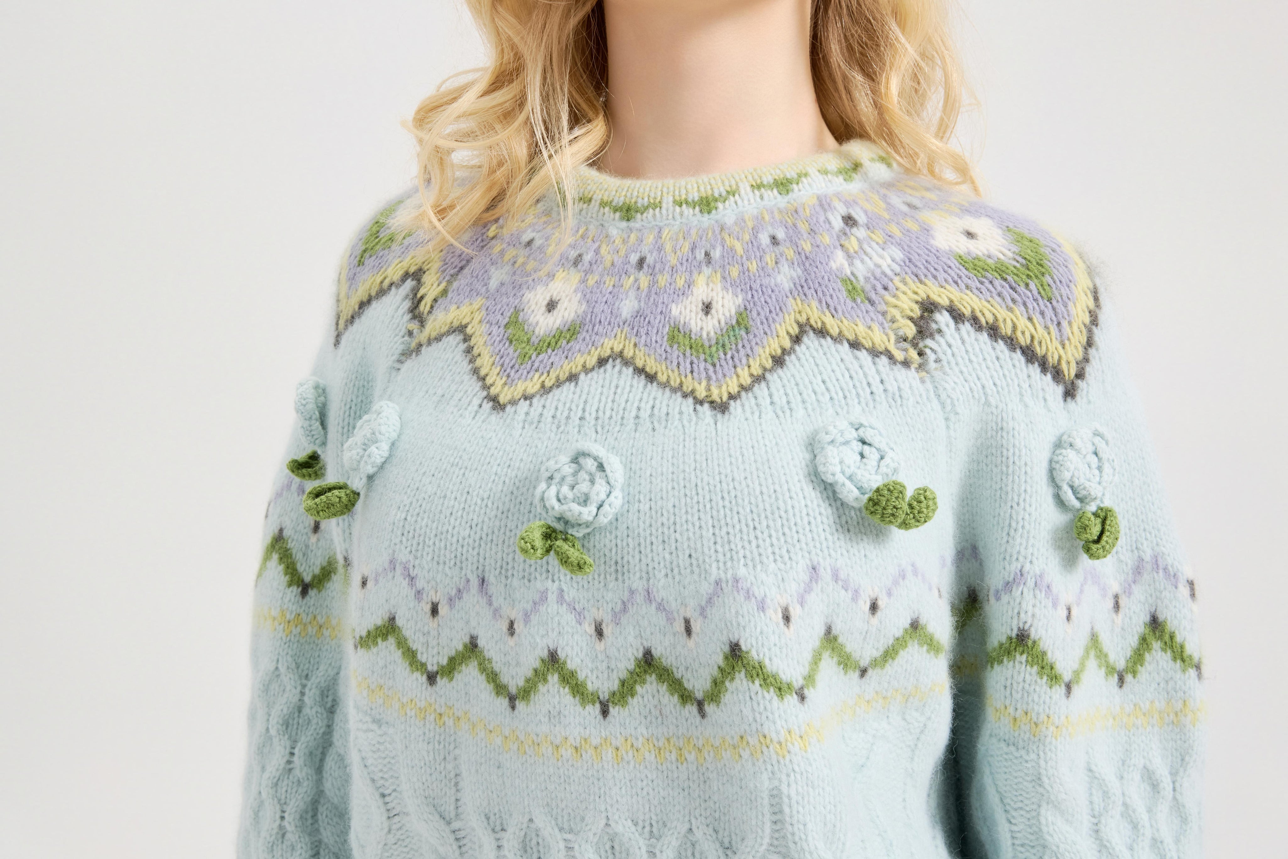 Fair Isle Sweater Women Vintage Long Sleeve Crewneck Sweater floraldesign Knit Pullover Top