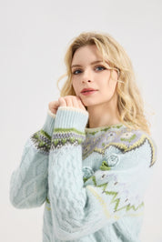 Fair Isle Sweater Women Vintage Long Sleeve Crewneck Sweater floraldesign Knit Pullover Top