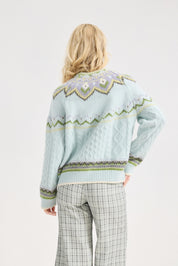 Fair Isle Sweater Women Vintage Long Sleeve Crewneck Sweater floraldesign Knit Pullover Top