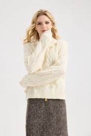 Women's Flower Sweater Crochet Cute Floral Knit Crew Neck Pullover Tops