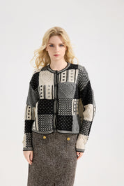 Knitted Cardigan Women's Short Coat Jacquard Sweater Loose Outer Wear Round Neck Soft sweetheart knit Top Trendy Sweater