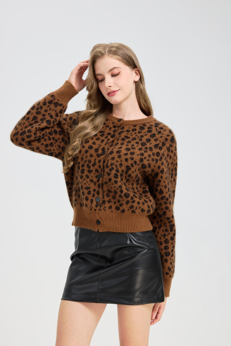 Women's Fall Long Sleeve Crew Neck Cardigan Sweater